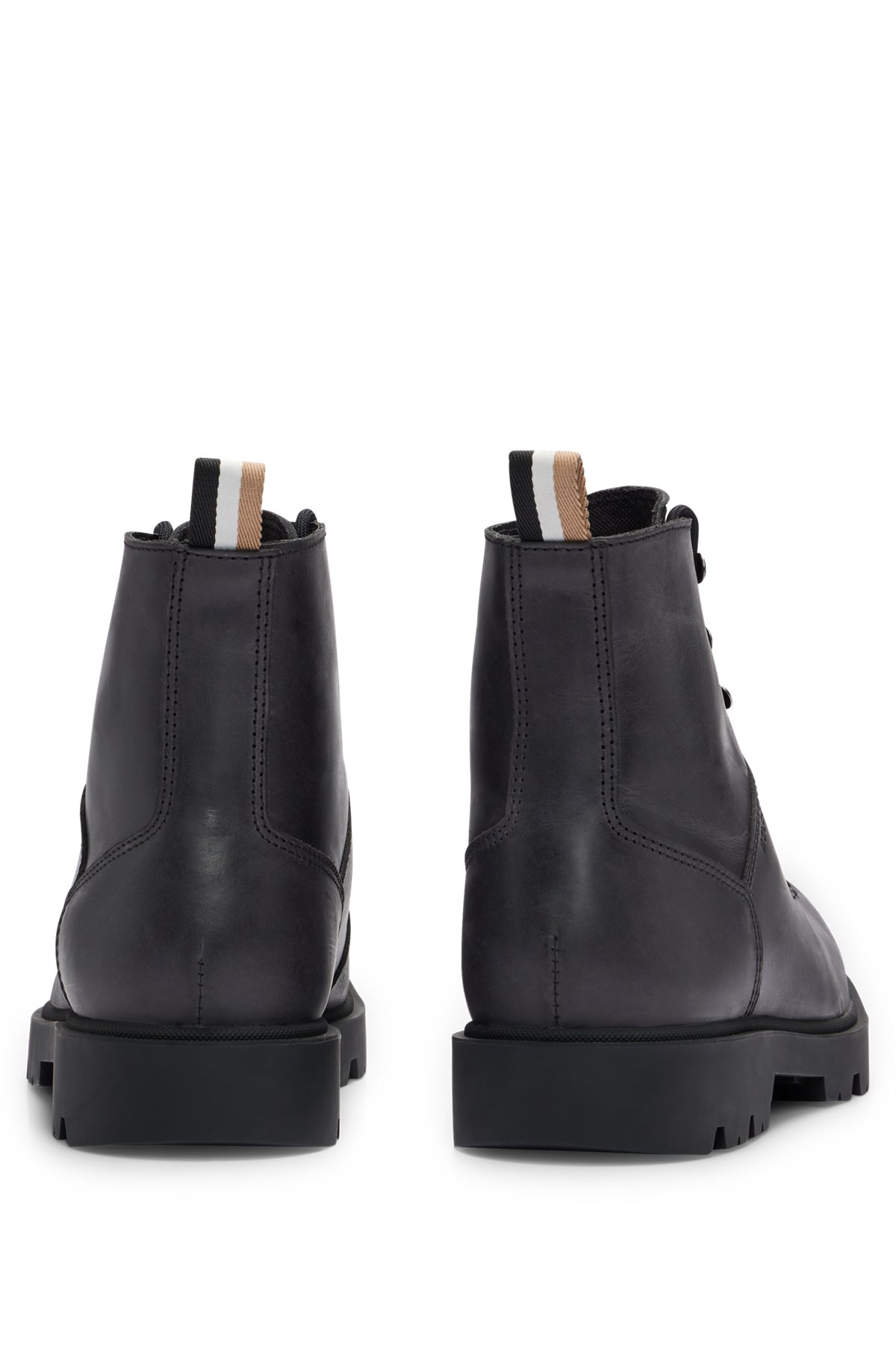 Half boots in pull-up leather with embossed logo, Dark Grey