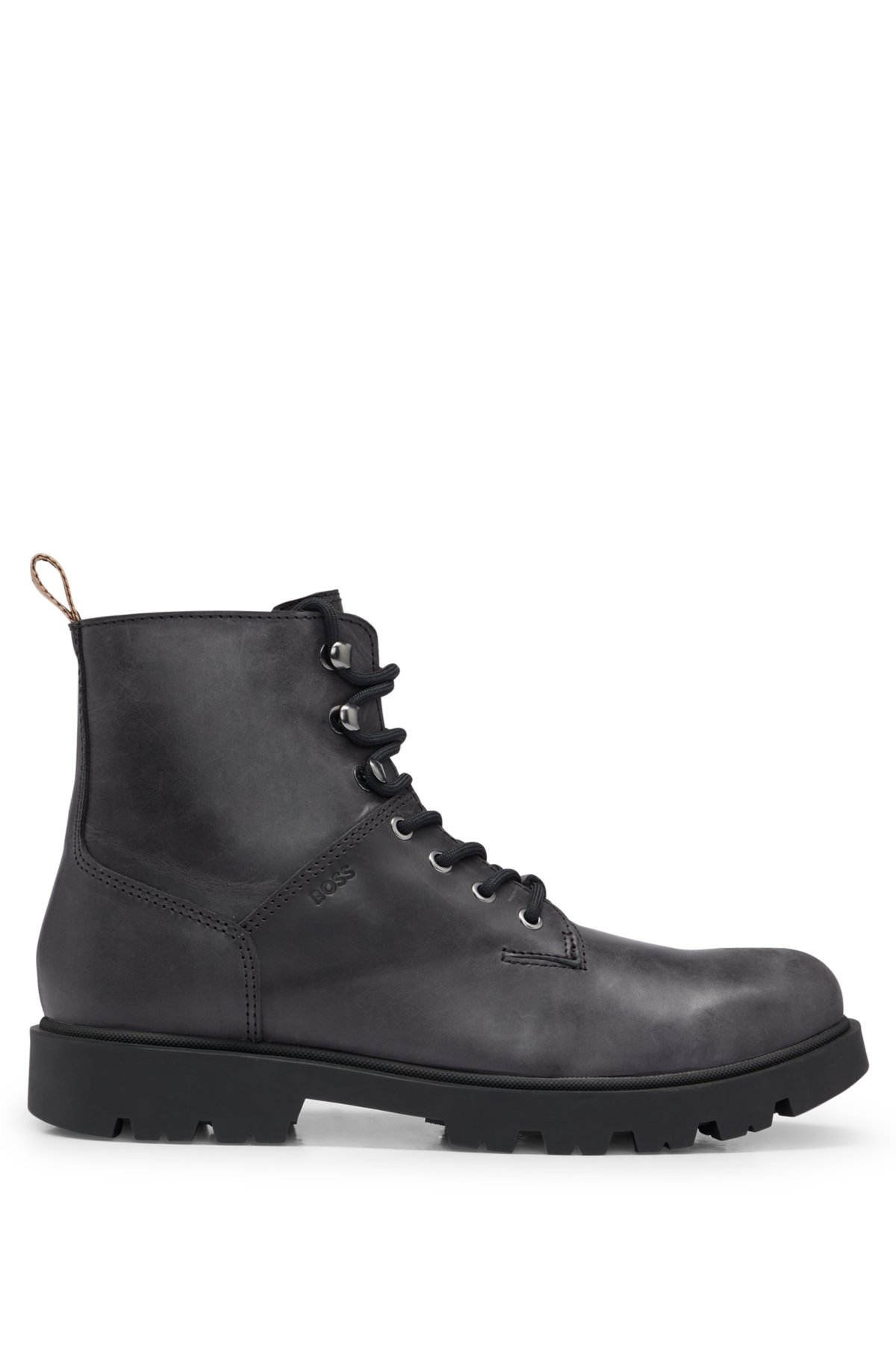 BOSS - Half boots in pull-up leather with embossed logo