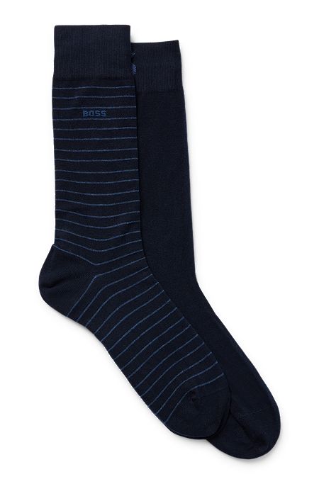 Two-pack of regular-length socks in stretch cotton, Dark Blue