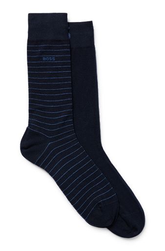 Pack de dois pares de meias de cano médio em algodão elástico, Azul-escuro