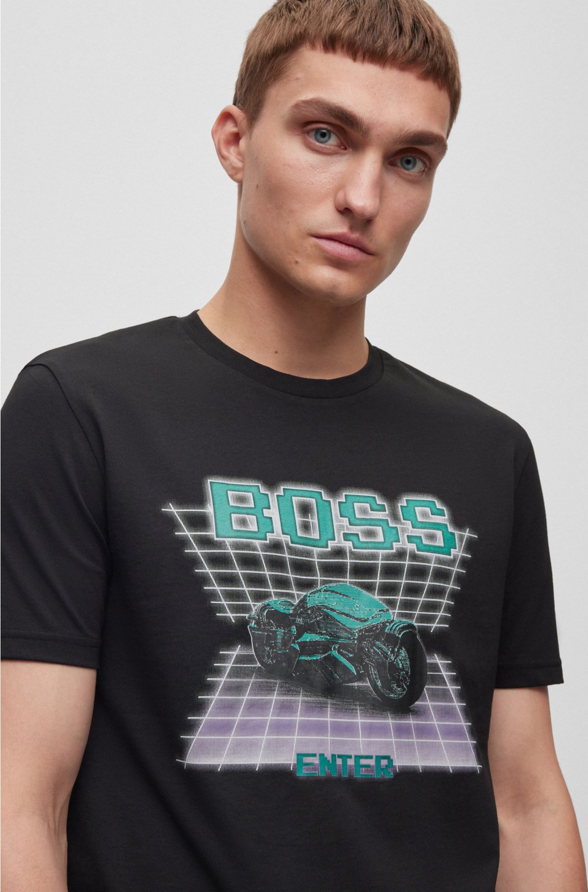 BOSS - コットンジャージー Tシャツ シーズンロゴアートワーク