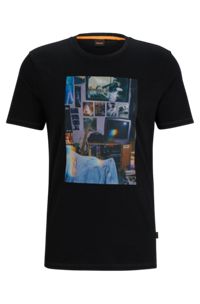 T-shirt regular fit in jersey di cotone con grafica della collezione, Nero