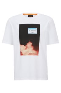 T-shirt regular fit in jersey di cotone con grafica della collezione, Bianco