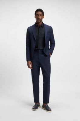 Slim-fit shirt in performance-stretch jersey, Dark Blue