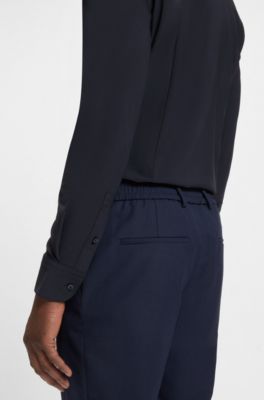 Slim-fit overhemd van hoogwaardige stretchjersey, Donkerblauw