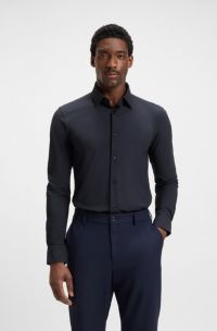 Slim-fit shirt in performance-stretch jersey, Dark Blue