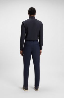Slim-fit shirt in performance-stretch jersey, Dark Blue