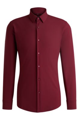 BOSS - Slim-fit shirt in performance-stretch jersey - Dark Red