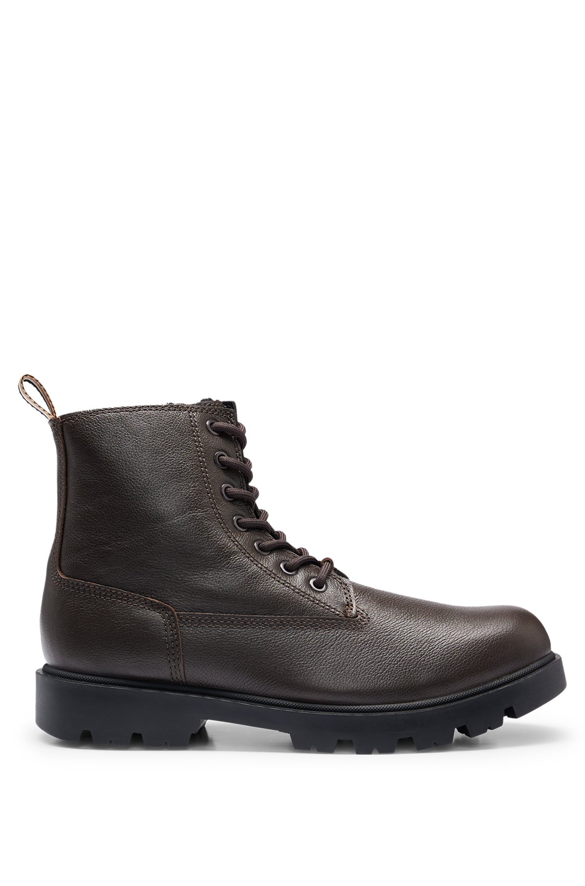 Half boots in grained leather with signature-stripe tape, Dark Brown