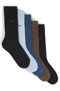 Lot de cinq paires de chaussettes mi-mollet en coton mélangé, Noir / Vert / Bleu