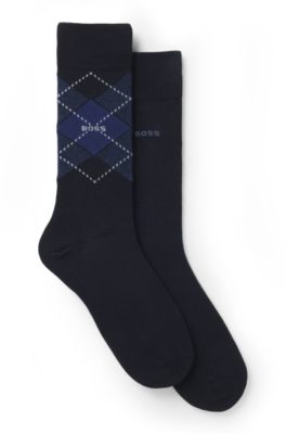 Two-pack of regular-length socks in a cotton blend, Dark Blue