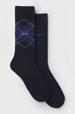 Two-pack of regular-length socks in a cotton blend, Dark Blue