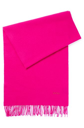 Pure-wool scarf with embroidered logo and fringing, Pink