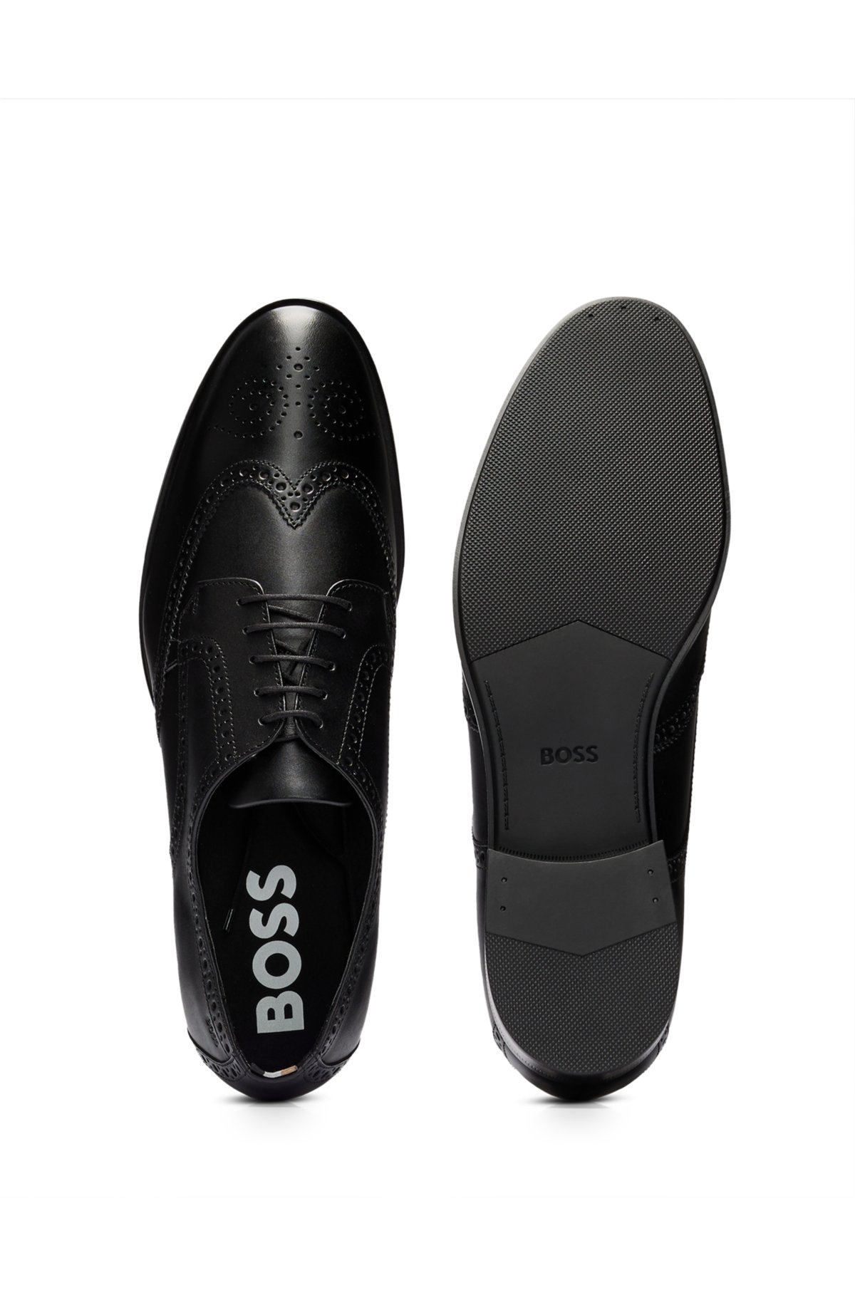 BOSS - Chaussures derby en cuir à détails richelieu