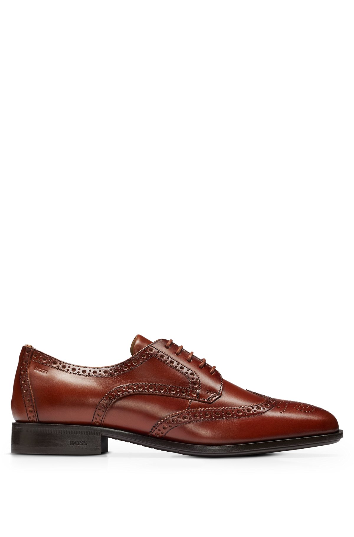 Derby shoes in leather with brogue details, Brown