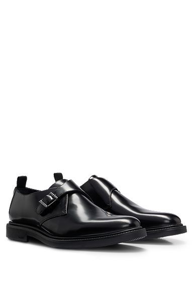 Single-strap monk shoes in brush-off leather, Black