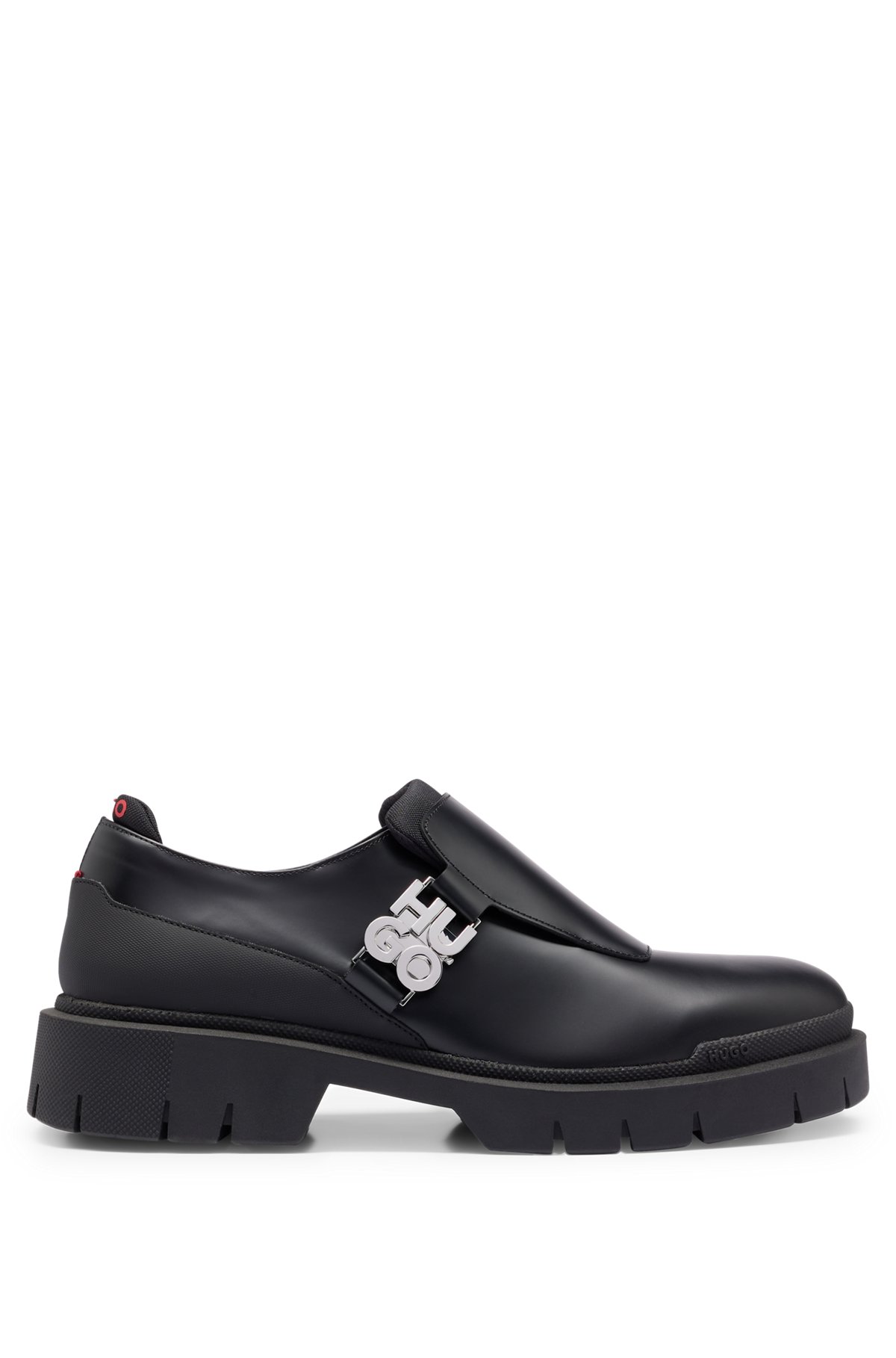 Stacked-logo monk shoes in brush-off leather, Black