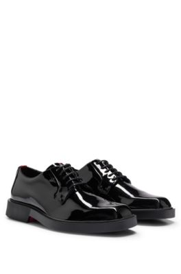 HUGO - Patent-leather Derby shoes signature loop with pull