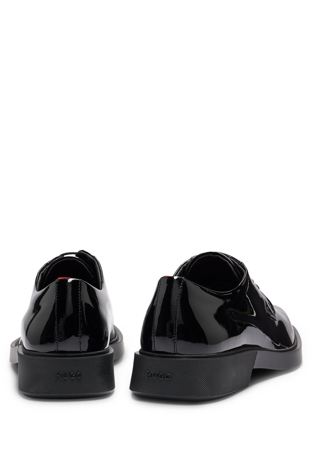 HUGO - Patent-leather Derby shoes with signature pull loop