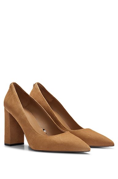 Suede pumps with 9cm block heel, Brown