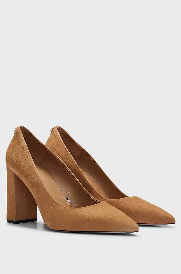 Suede pumps with 9cm block heel, Brown