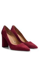 Suede pumps with 9cm block heel, Dark Red