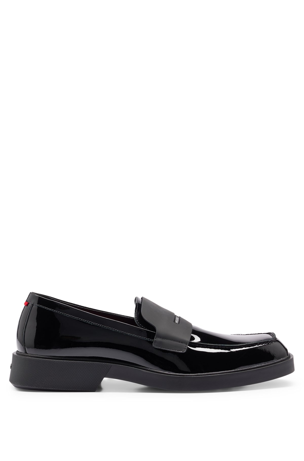 Patent-leather moccasins with branded penny trim, Black