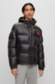 Water-repellent slim-fit puffer jacket with logo badge, Black