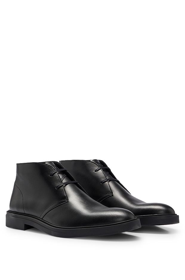 Leather desert boots with branded details, Black