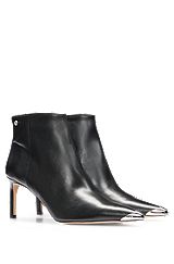 Nappa-leather heeled boots with metal toe tip, Black