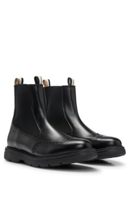 BOSS Brogue Chelsea boots in brush off leather