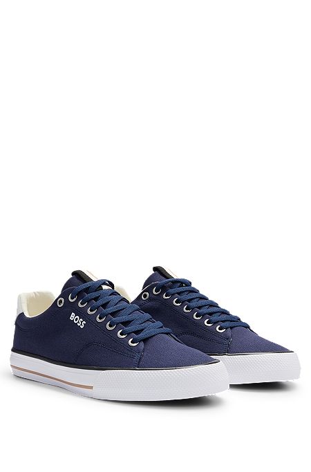 Cotton-canvas trainers with contrast logo, Dark Blue
