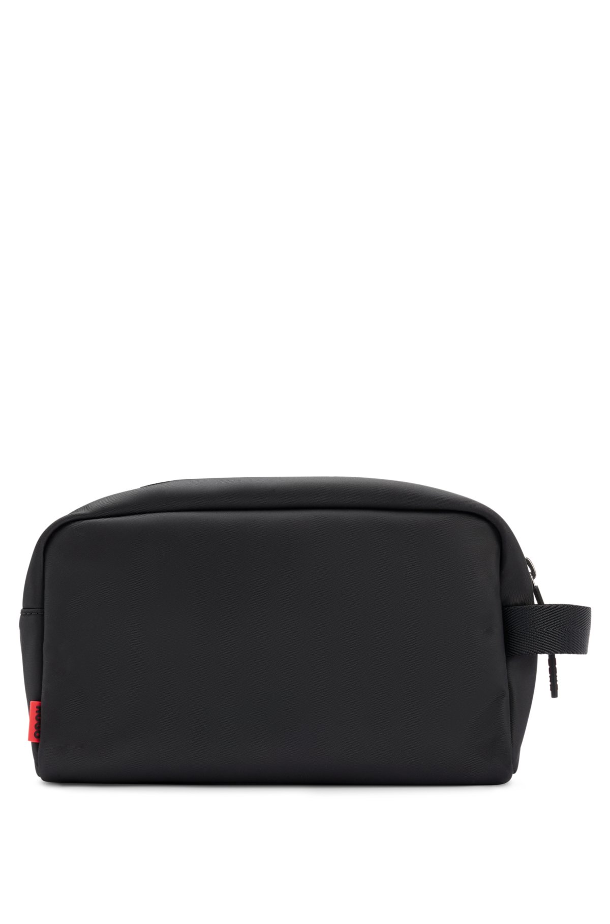 Structured-material washbag with red logo label, Black