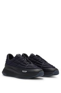 Padded-jersey trainers with branded details, Dark Blue