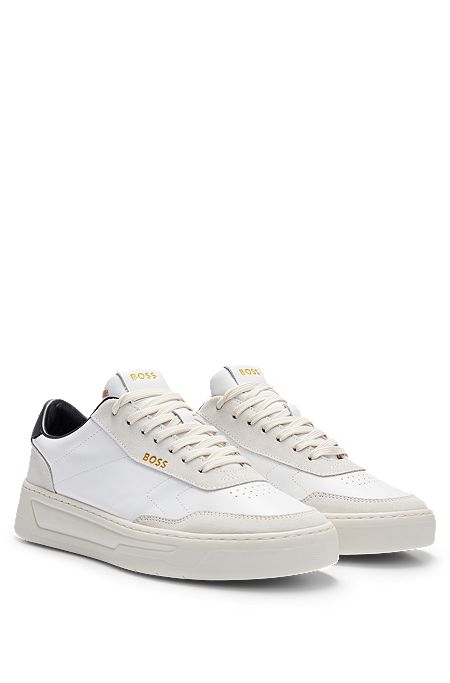 Low-top trainers in leather and suede, White
