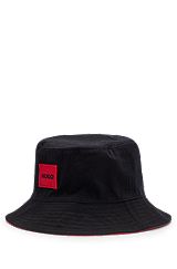 Cappello da pescatore in twill di cotone con etichetta con logo rossa, Nero