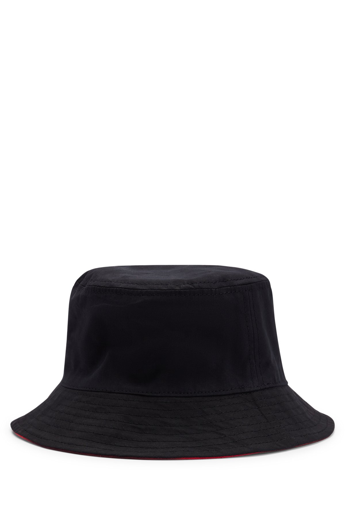 Cotton-twill bucket hat with red logo label, Black