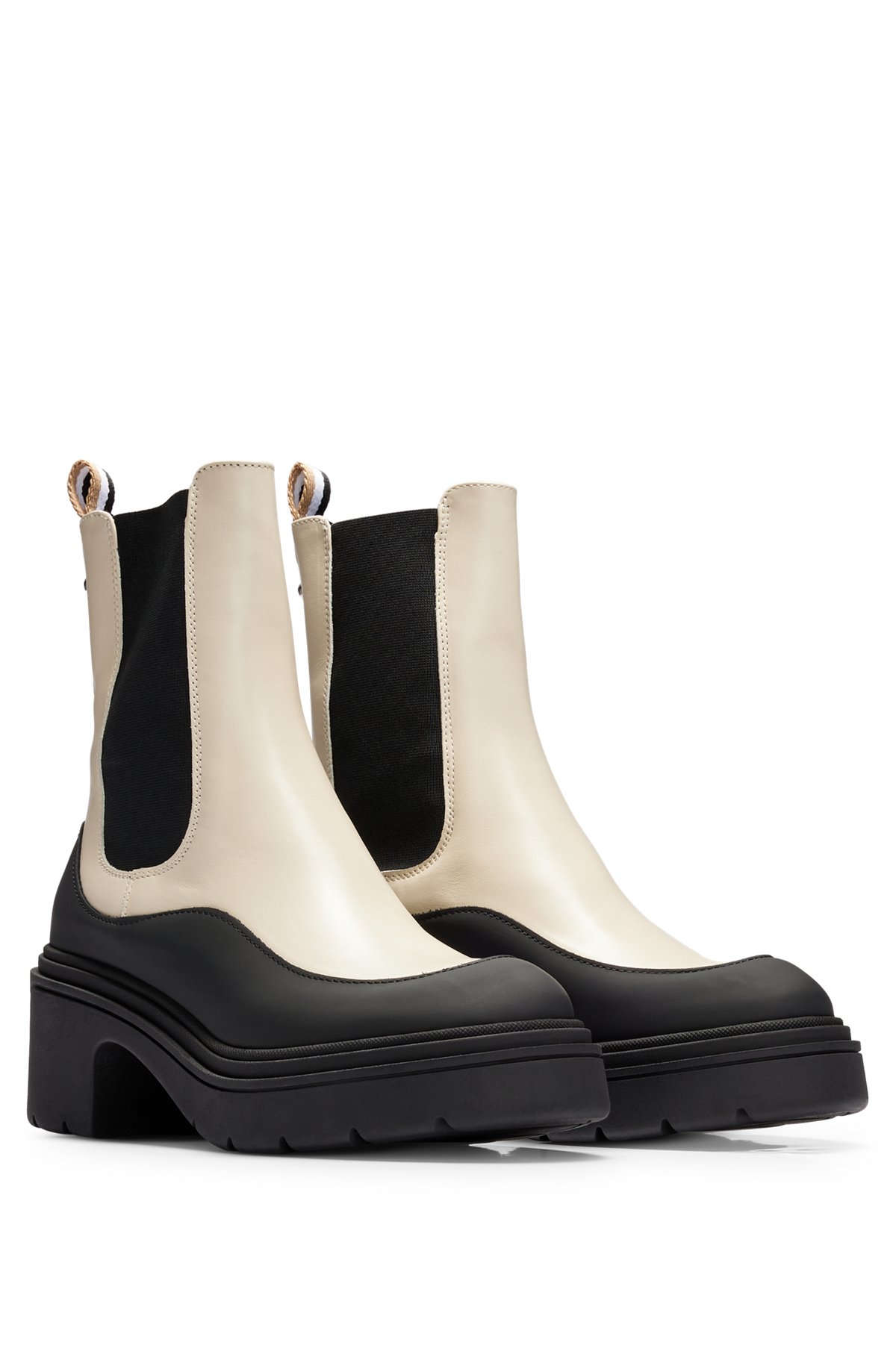 Chelsea boots in smooth leather with chunky sole, Light Beige
