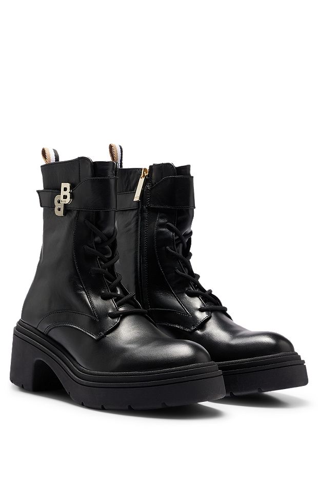 Leather boots with double-monogram detail, Black