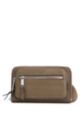 Crossbody bag in grained leather with logo lettering, Brown