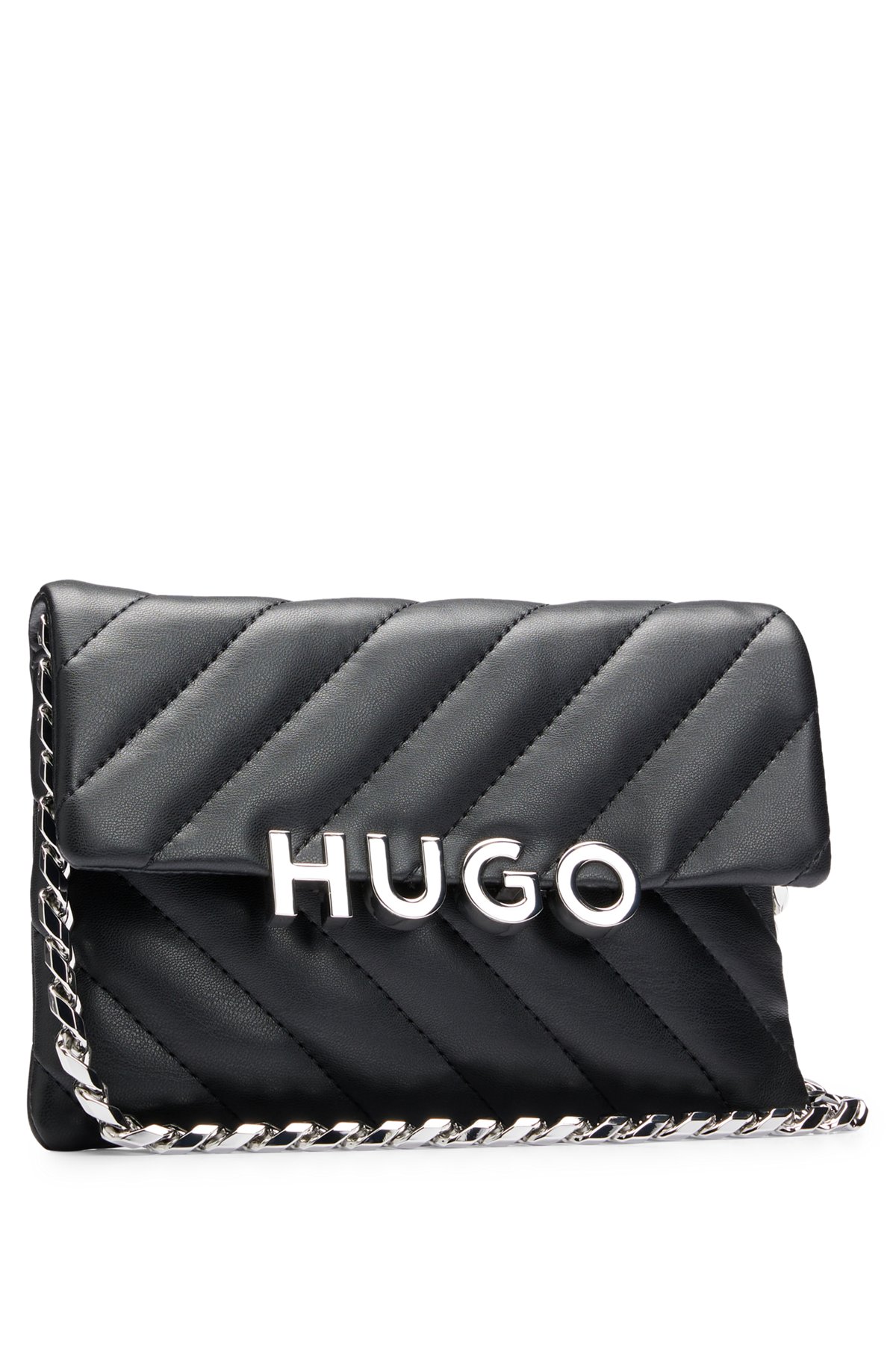 Quilted clutch bag in synthetic coated fabric, Black