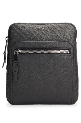 BOSS - Grained-leather envelope bag with embossed monograms