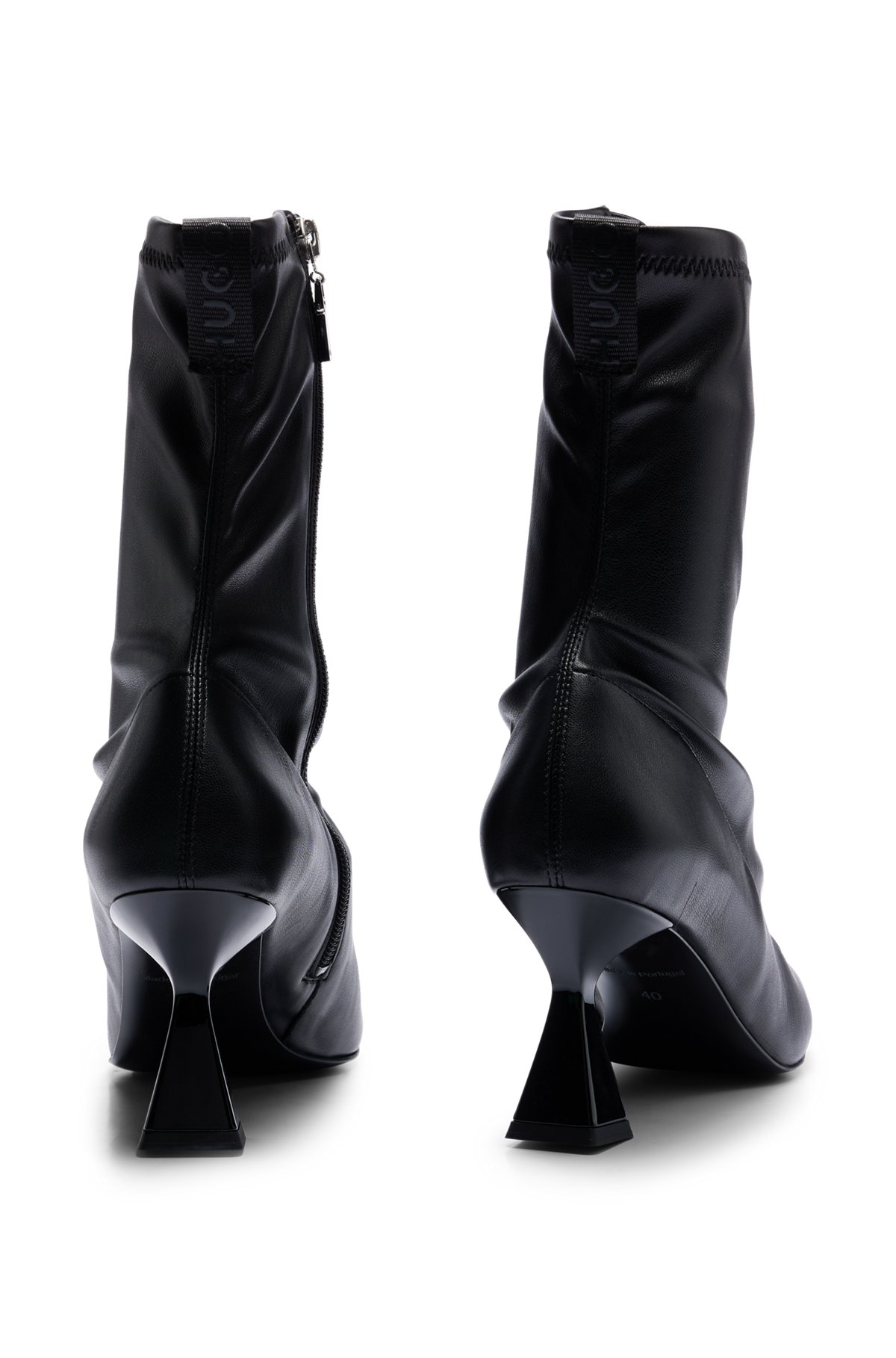 Faux-leather boots with feature heel, Black