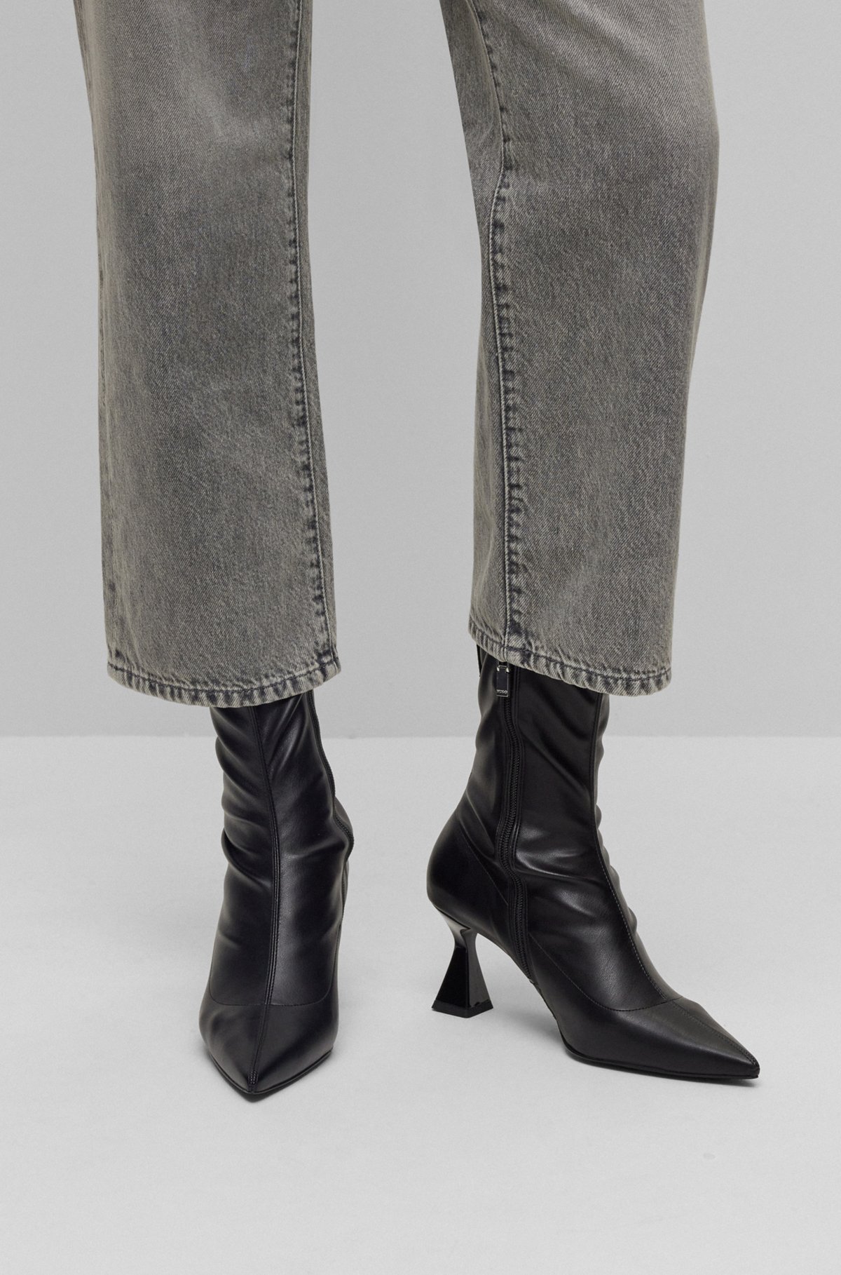 Faux-leather boots with feature heel, Black