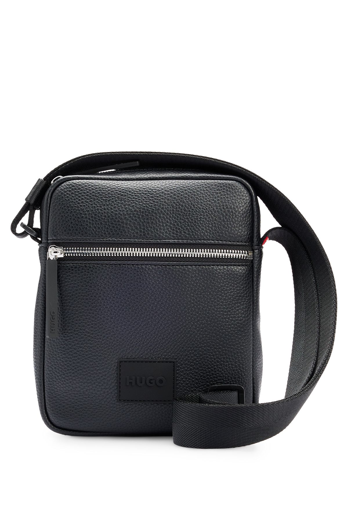Faux-leather reporter bag with rubberised logo patch, Black