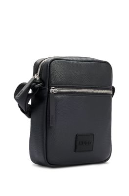 Faux-leather reporter bag with rubberised logo patch, Black