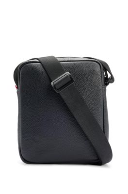 Faux-leather reporter bag with rubberised logo patch, Black