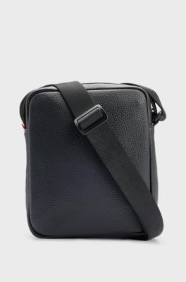 Faux-leather reporter bag with rubberised logo patch, Black