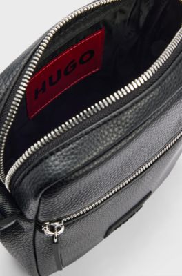 Faux-leather reporter bag with rubberised logo patch, Black