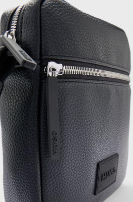 Faux-leather reporter bag with rubberised logo patch, Black